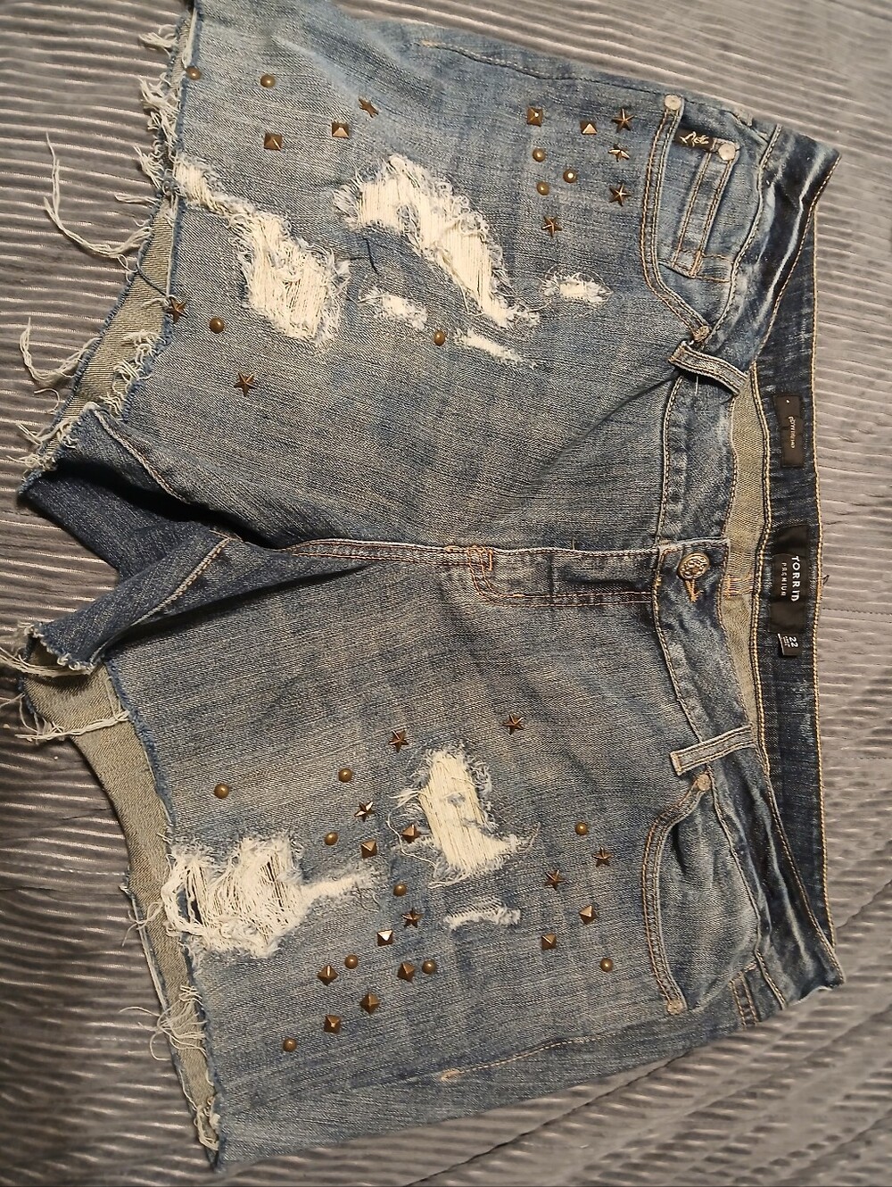 Torrid Distressed Studded Denim Shorts - Light Blue